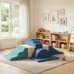 Aiyaplay Juego De 7 Bloques De Espuma Para Niños Con Base Antideslizante Azul