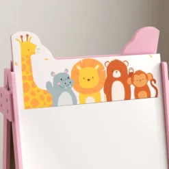 Aiyaplay Pizarra Infantil Caballete 2 En 1 Con 2 Cajas De Tela Rosa