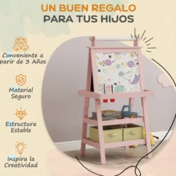 Aiyaplay Pizarra Infantil Caballete 3 En 1 Con Rollo De Papel Y Cestas Rosa