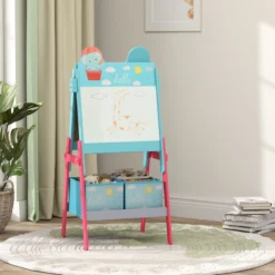 Aiyaplay Pizarra Infantil Caballete 2 En 1 Con 2 Cajas De Tela Azul