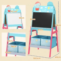 Aiyaplay Pizarra Infantil Caballete 2 En 1 Con 2 Cajas De Tela Azul