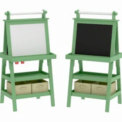 Aiyaplay Pizarra Infantil Caballete 3 En 1 Con Rollo De Papel Y Cestas Verde
