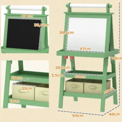 Aiyaplay Pizarra Infantil Caballete 3 En 1 Con Rollo De Papel Y Cestas Verde