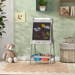 Aiyaplay Pizarra Infantil De Doble Cara Con Rollo De Papel Gris