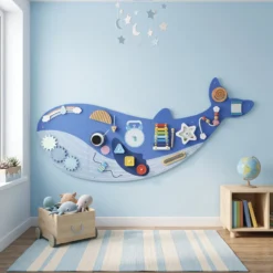 Aiyaplay Tablero Sensorial Montessori Tema Ballena Busy Board +2 Años Azul