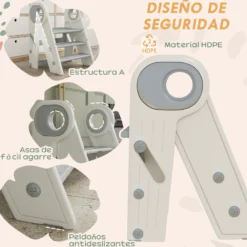 Aiyaplay Taburete Para Niños Plegable Y Ajustable Con Asa Gris Y Blanco