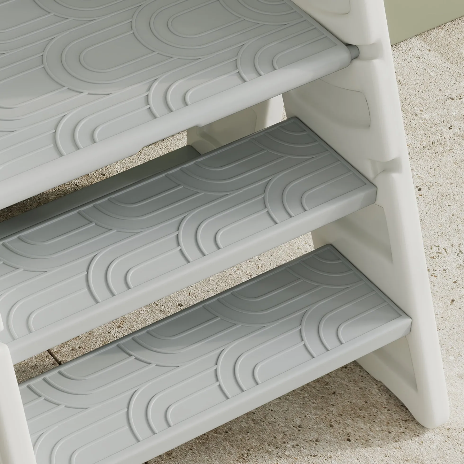 Aiyaplay Taburete Para Niños Plegable Y Ajustable Con Asa Gris Y Blanco