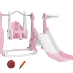 Aiyaplay Tobogán Infantil 4 En 1 Con Columpio Y Tobogán Para Interior Rosa