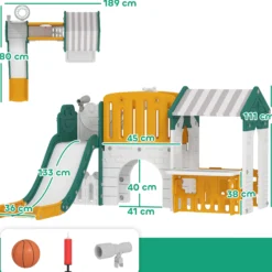 Aiyaplay Tobogán Infantil 7 En 1 Con Caseta Para Niños Amarillo Y Verde