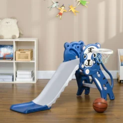 Aiyaplay Tobogán Infantil 3 En 1 Con Patrón De Tigre 133x60x70 Cm Azul Y Gris