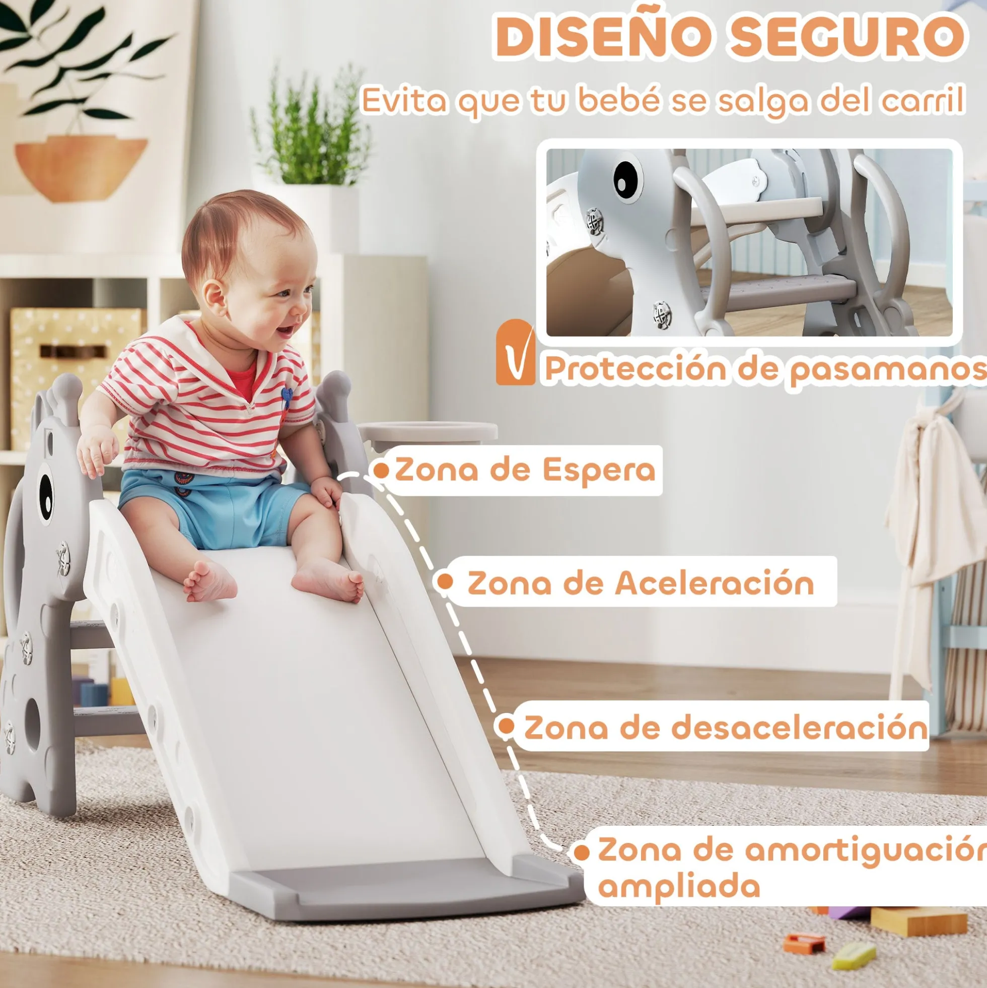 Aiyaplay Tobogán Infantil 3 En 1 Con Canasta De Baloncesto 106x51,5x52 Cm Gris
