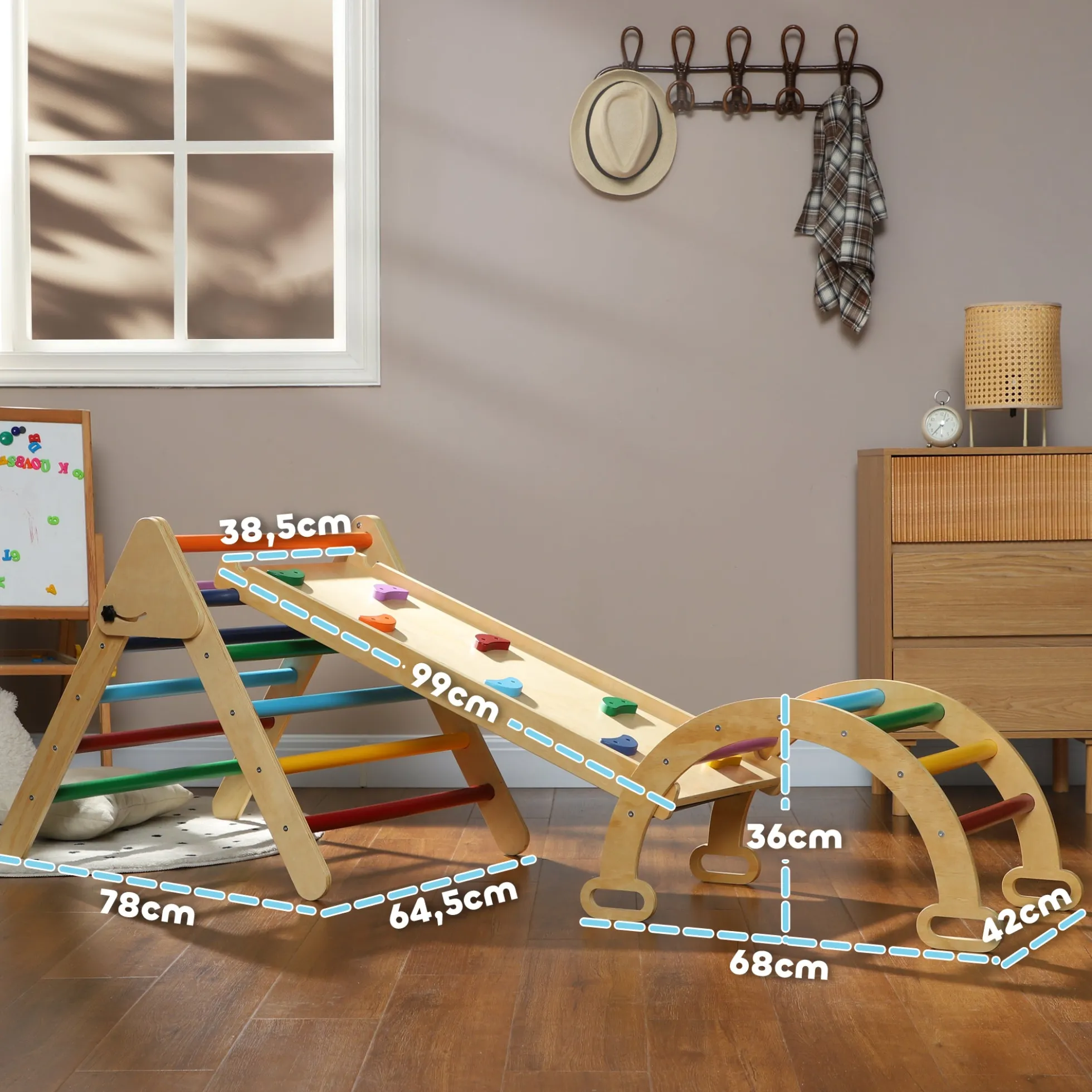 Aiyaplay Triángulo De Escalada De Madera 5 En 1 178x64,5x63 Cm Multicolor