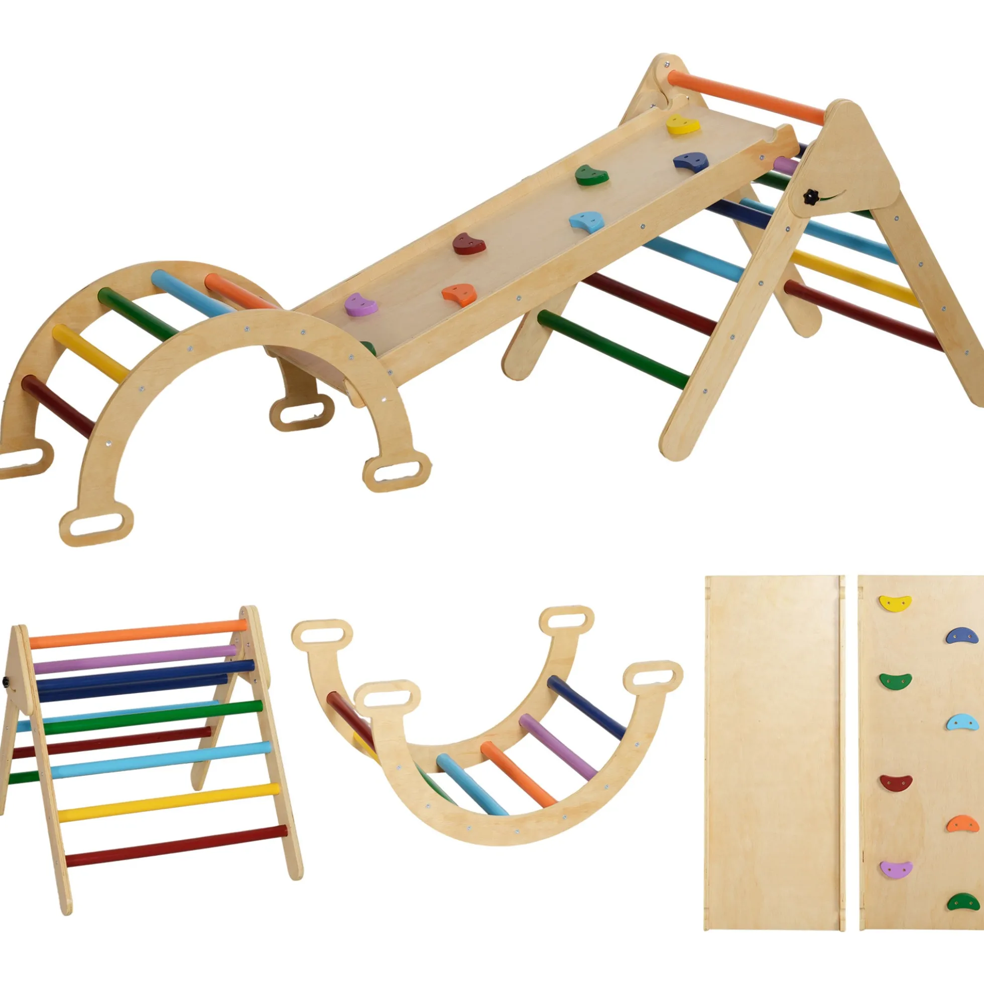 Aiyaplay Triángulo De Escalada De Madera 5 En 1 178x64,5x63 Cm Multicolor