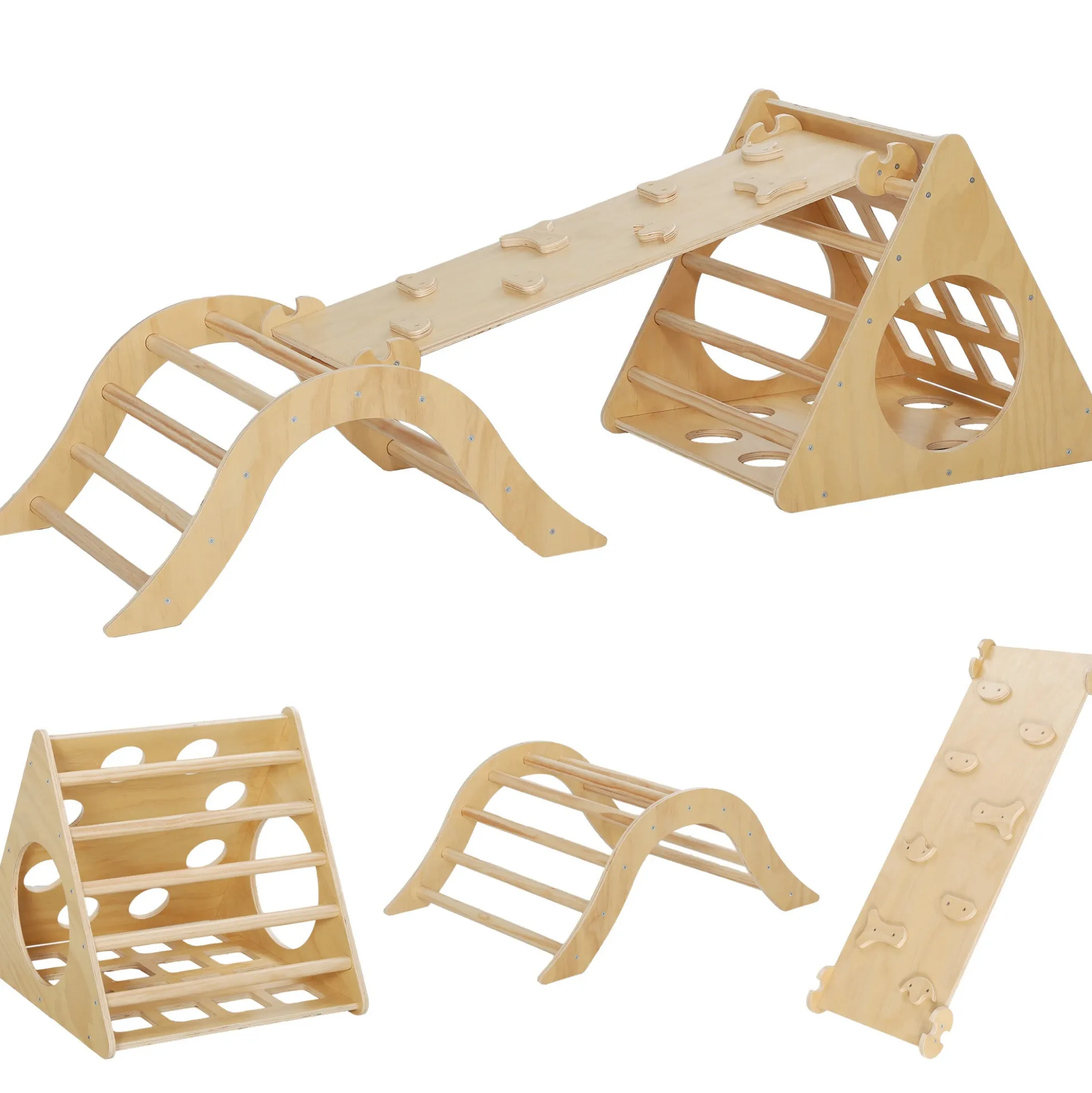 Aiyaplay Triángulo De Escalada De Madera 8 En 1 175x59,5x60 Cm Natural