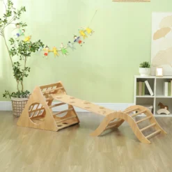 Aiyaplay Triángulo De Escalada De Madera 8 En 1 175x59,5x60 Cm Natural
