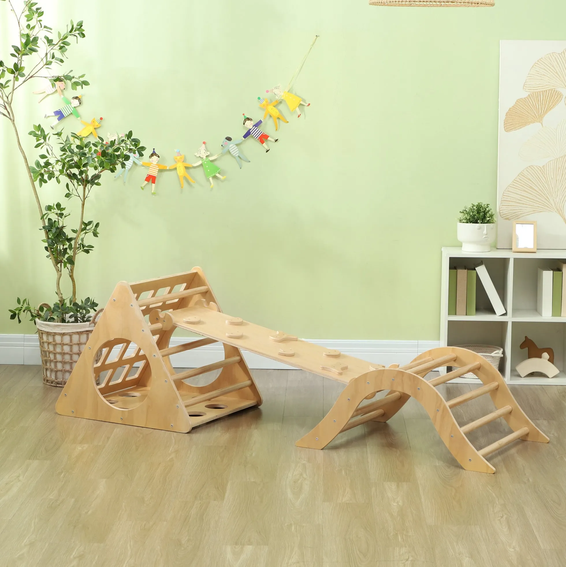 Aiyaplay Triángulo De Escalada De Madera 8 En 1 175x59,5x60 Cm Natural