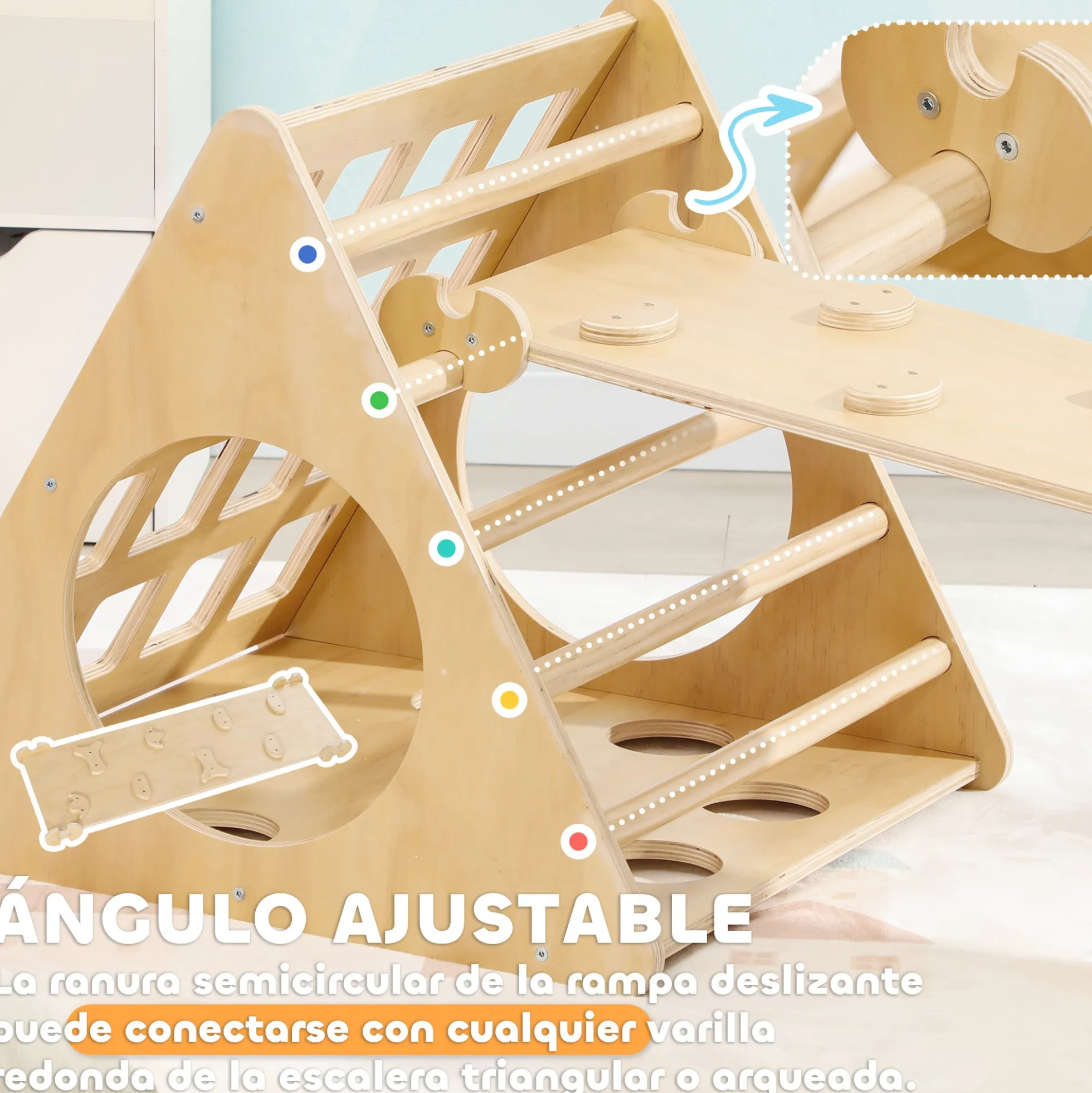 Aiyaplay Triángulo De Escalada De Madera 8 En 1 175x59,5x60 Cm Natural