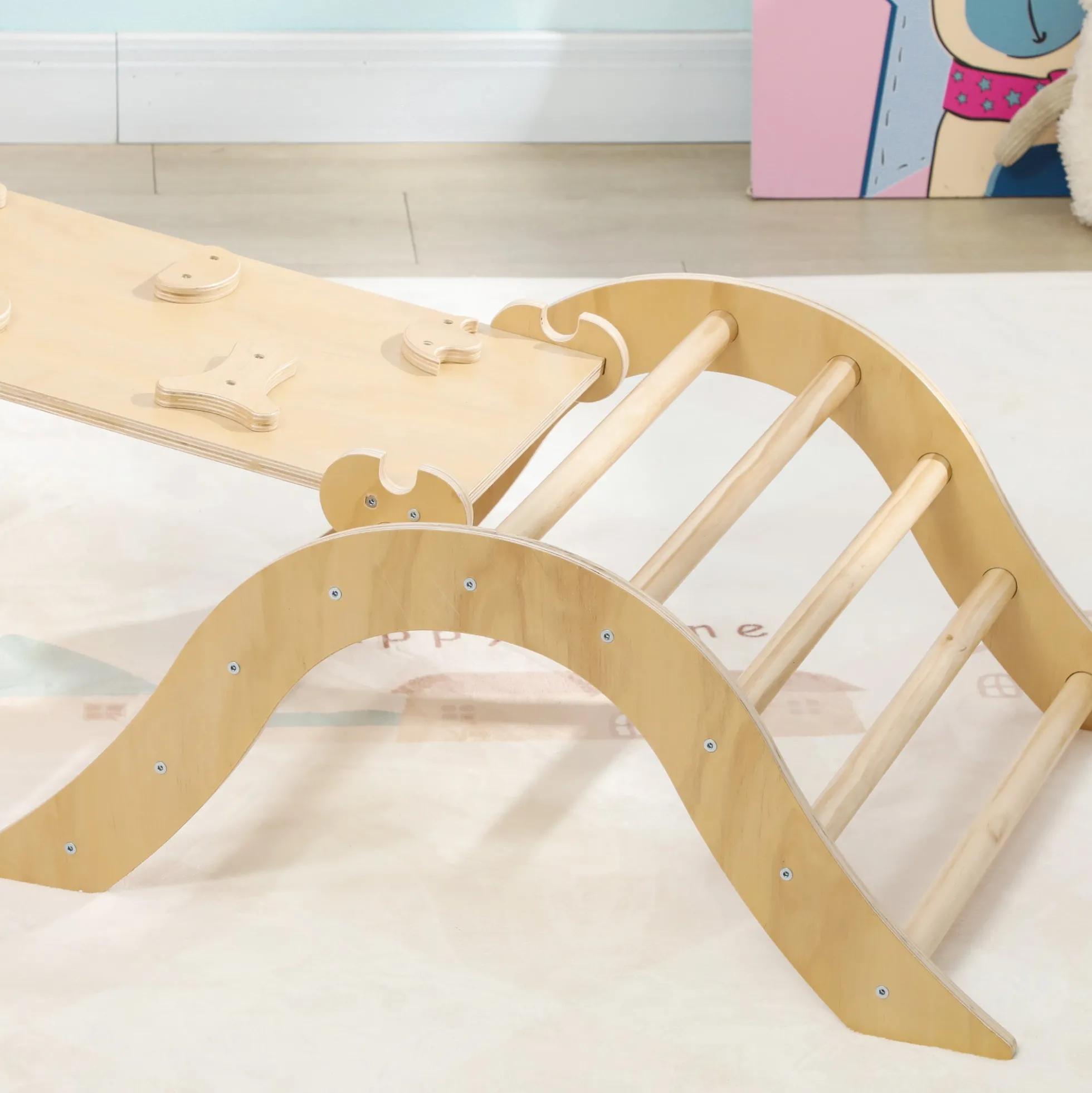 Aiyaplay Triángulo De Escalada De Madera 8 En 1 175x59,5x60 Cm Natural