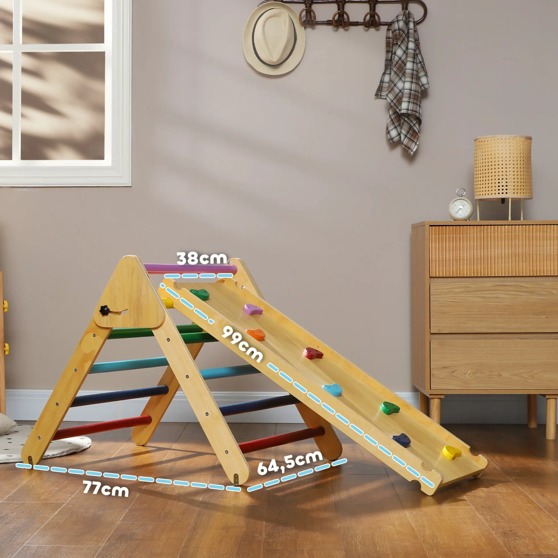 Aiyaplay Triángulo De Escalada De Madera 3 En 1 147x64,5x63 Cm Multicolor