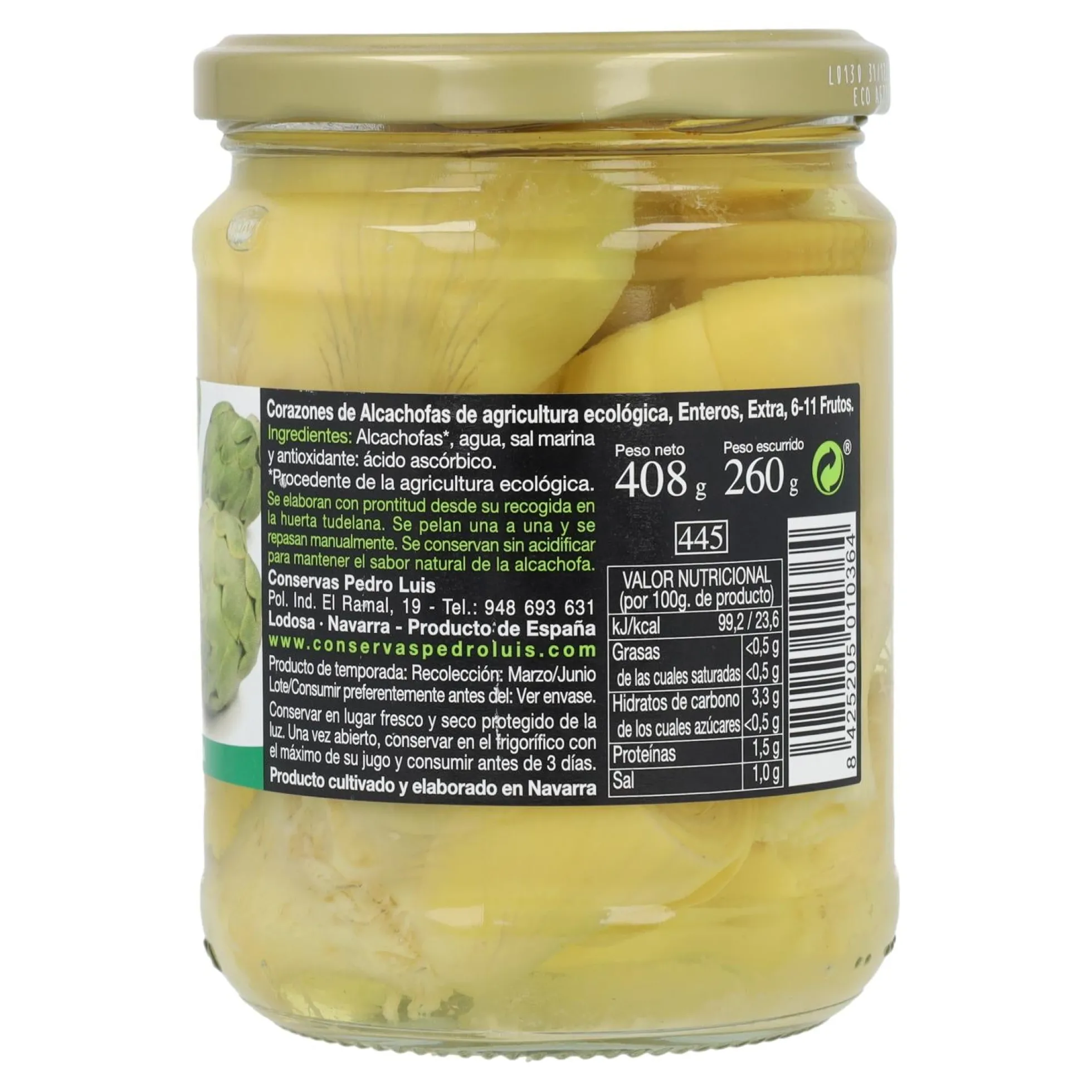 Alcachofa corazones ECO pedro luis 445 ml