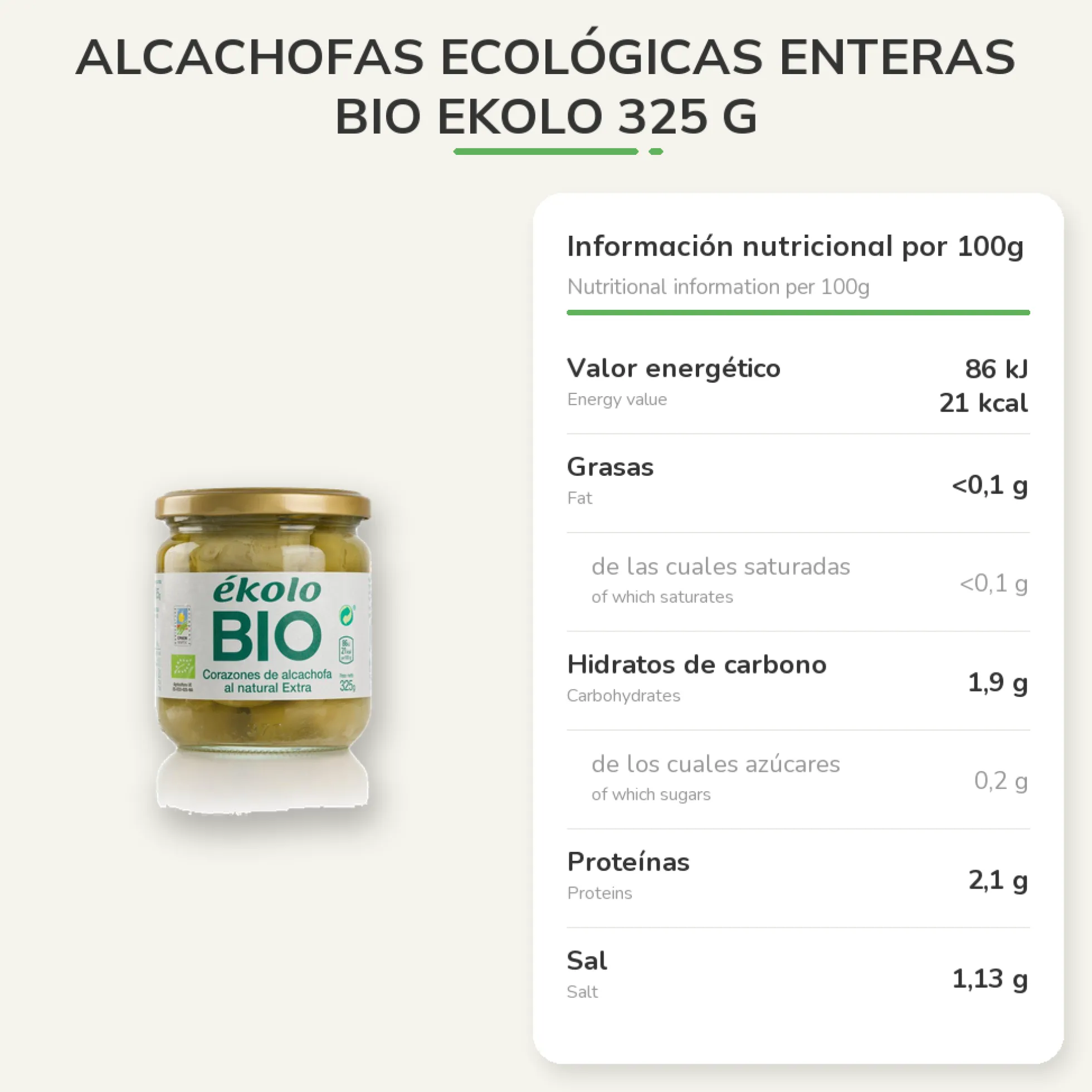 Alcachofas Ecológicas Enteras BIO Ekolo 325 g