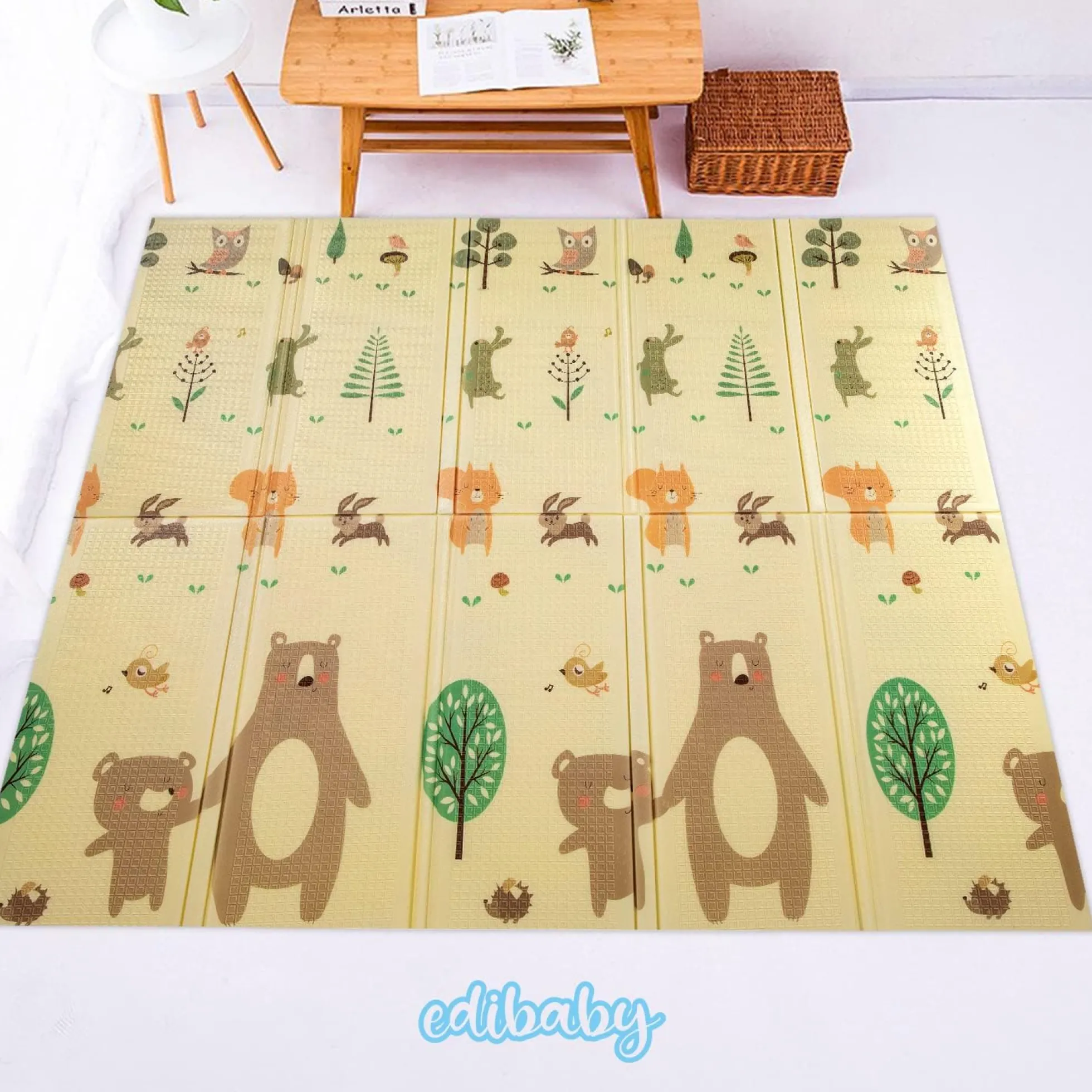 Alfombra Bebe, 1.5cm Grosor, Diseño Infantil, 200 X 180 Cm, Acolchada De Xpe, Reversible