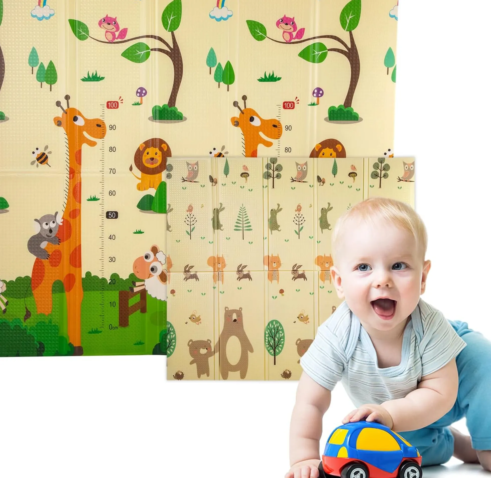 Alfombra Bebe, 1.5cm Grosor, Diseño Infantil, 200 X 180 Cm, Acolchada De Xpe, Reversible