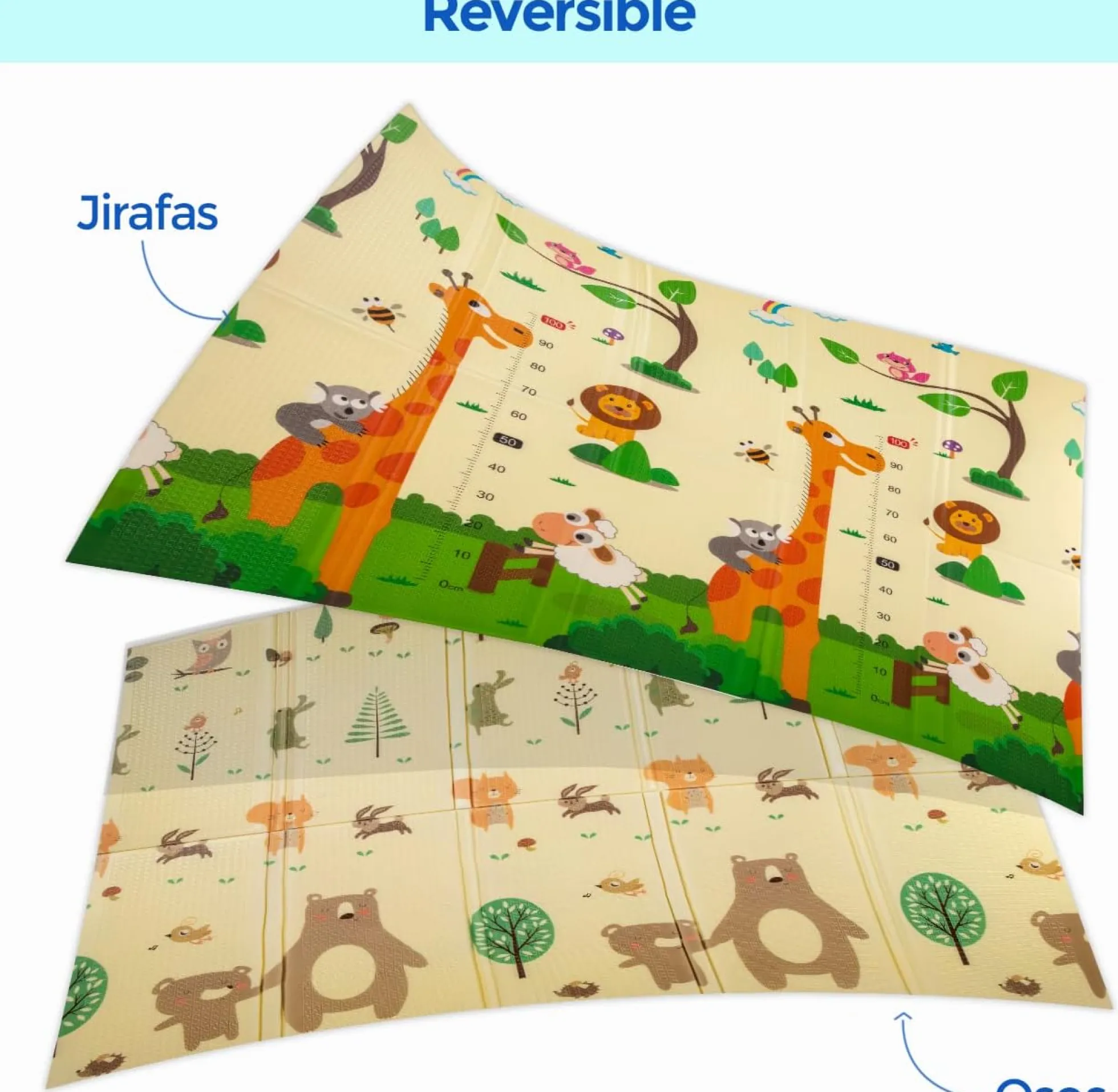Alfombra Bebe, 1.5cm Grosor, Diseño Infantil, 200 X 180 Cm, Acolchada De Xpe, Reversible