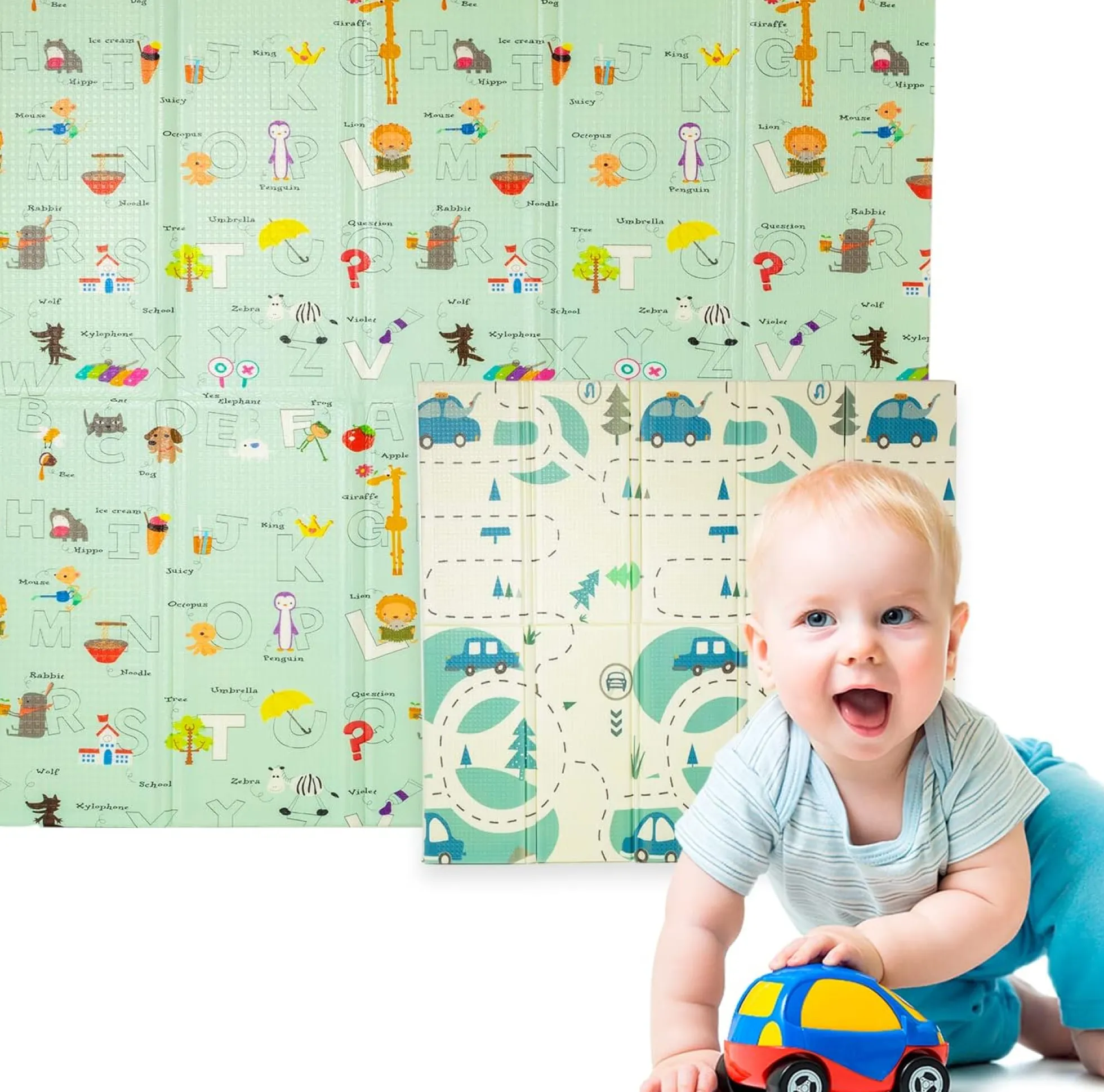 Alfombra Bebe, 1.5cm Grosor, Diseño Infantil, 200 X 180 Cm, Acolchada De Xpe, Reversible
