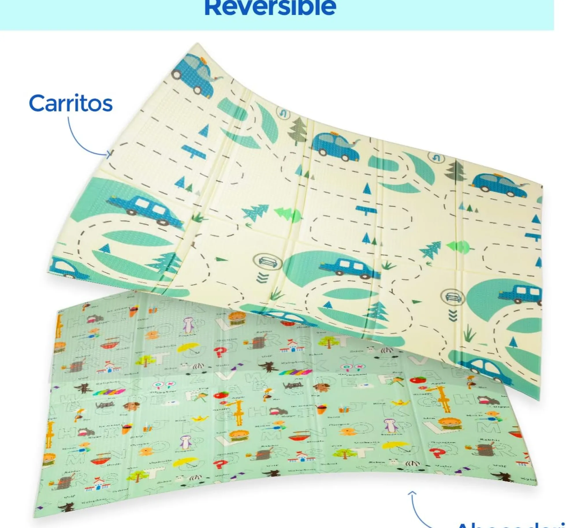 Alfombra Bebe, 1.5cm Grosor, Diseño Infantil, 200 X 180 Cm, Acolchada De Xpe, Reversible