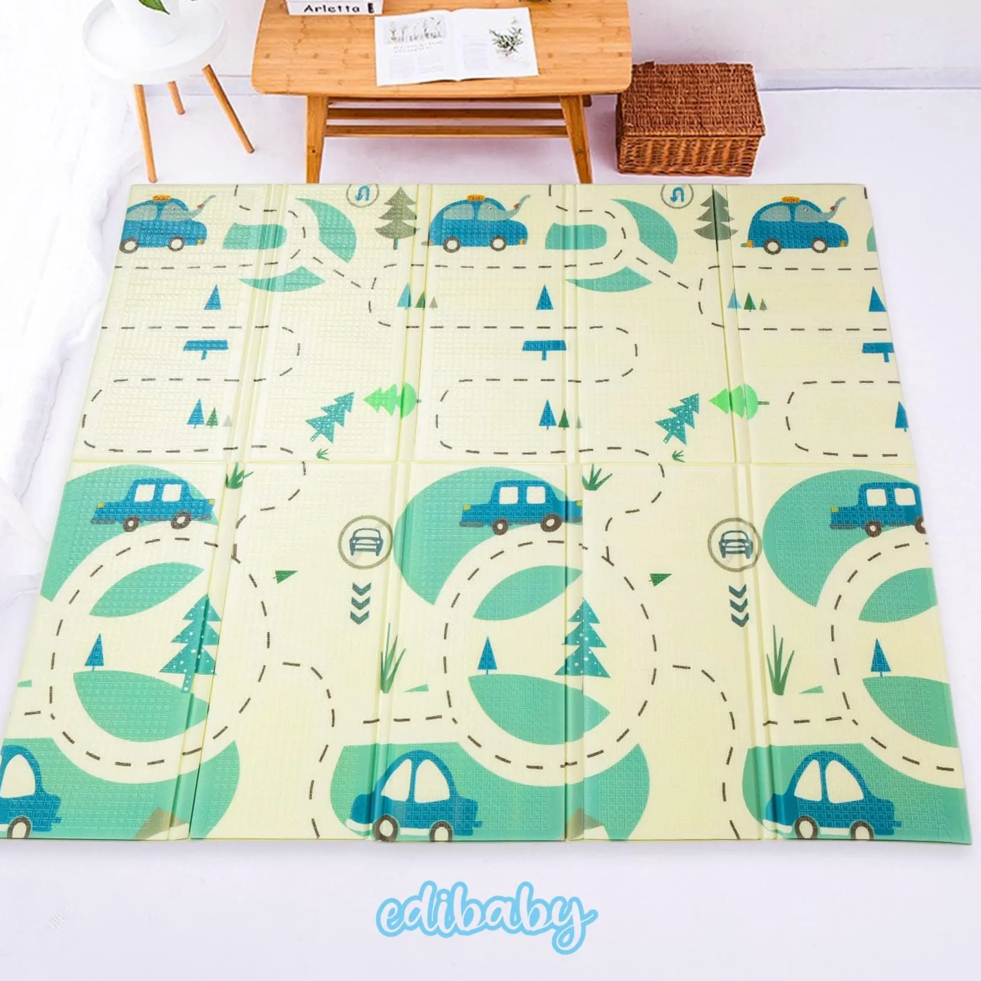 Alfombra Bebe, 1.5cm Grosor, Diseño Infantil, 200 X 180 Cm, Acolchada De Xpe, Reversible