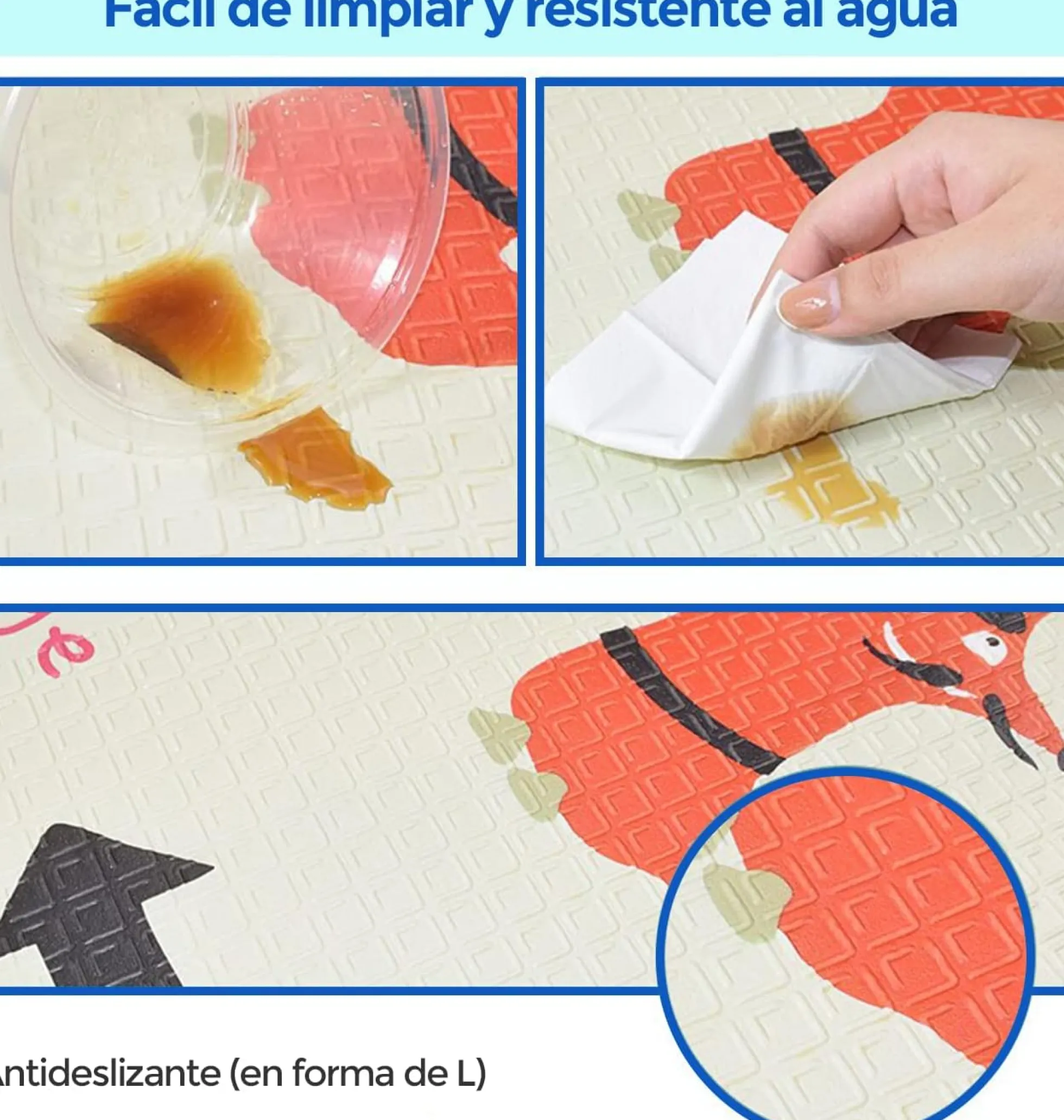 Alfombra Bebe, 1.5cm Grosor, Diseño Infantil, 200 X 180 Cm, Acolchada De Xpe, Reversible