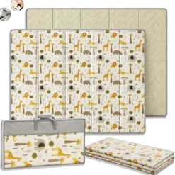 Alfombra Plegable Para Bebé 200 × 150 Cm, Reversible Animales/hojas Bathby