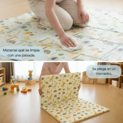 Alfombra Plegable Para Bebé 200 × 150 Cm, Reversible Animales/hojas Bathby