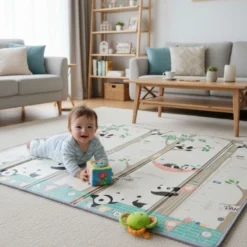Alfombra Plegable Para Bebé 200 × 180 Cm, Reversible Pandas/bosque Bathby