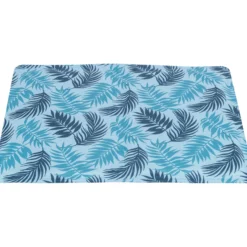 Alfombrilla refrigerante con estampado de hojas, 40 × 30 cm, azul claro.