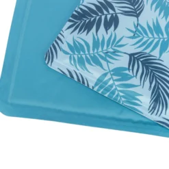 Alfombrilla refrigerante con estampado de hojas, 50 × 40 cm, azul claro