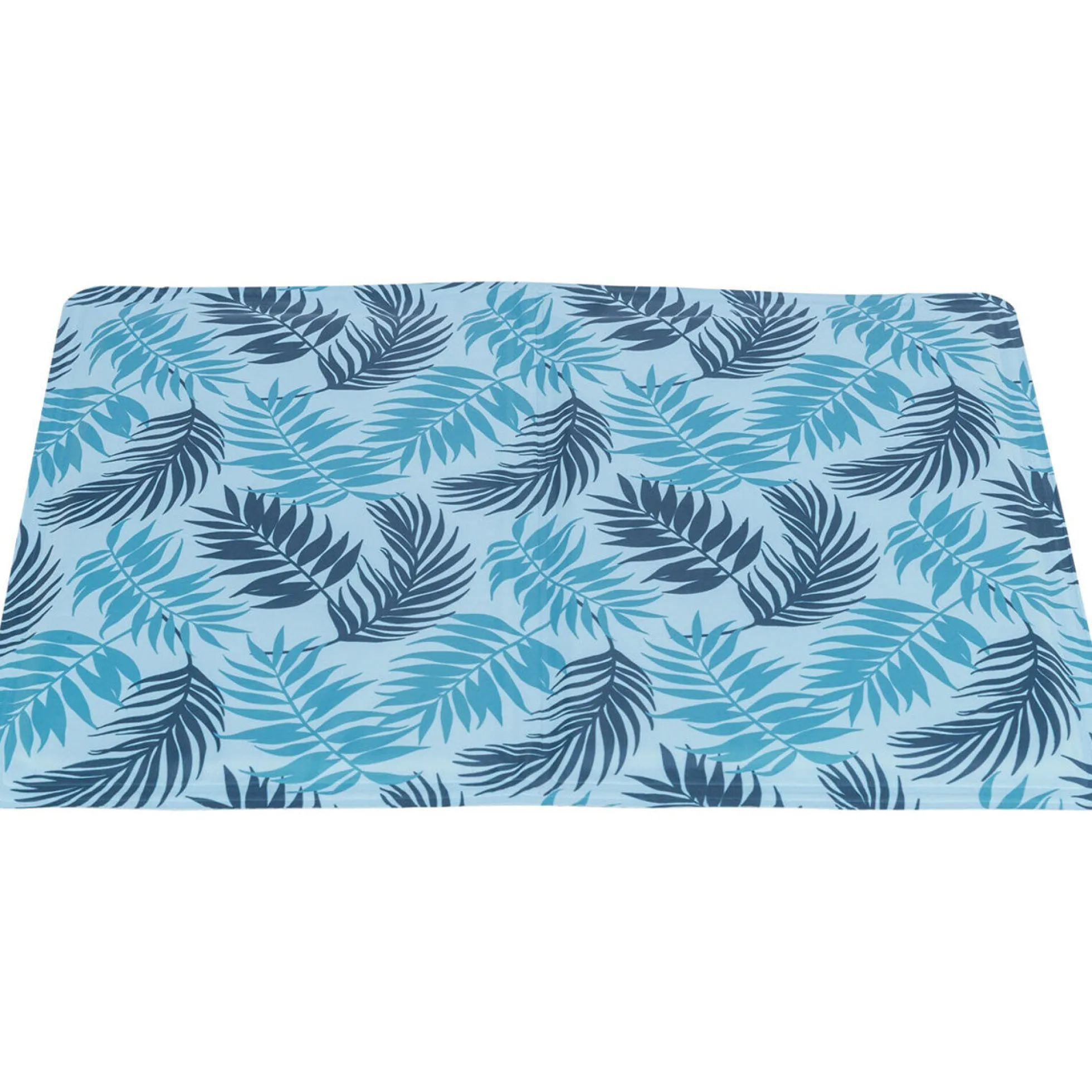 Alfombrilla refrigerante con estampado de hojas, 65 × 50 cm, azul claro