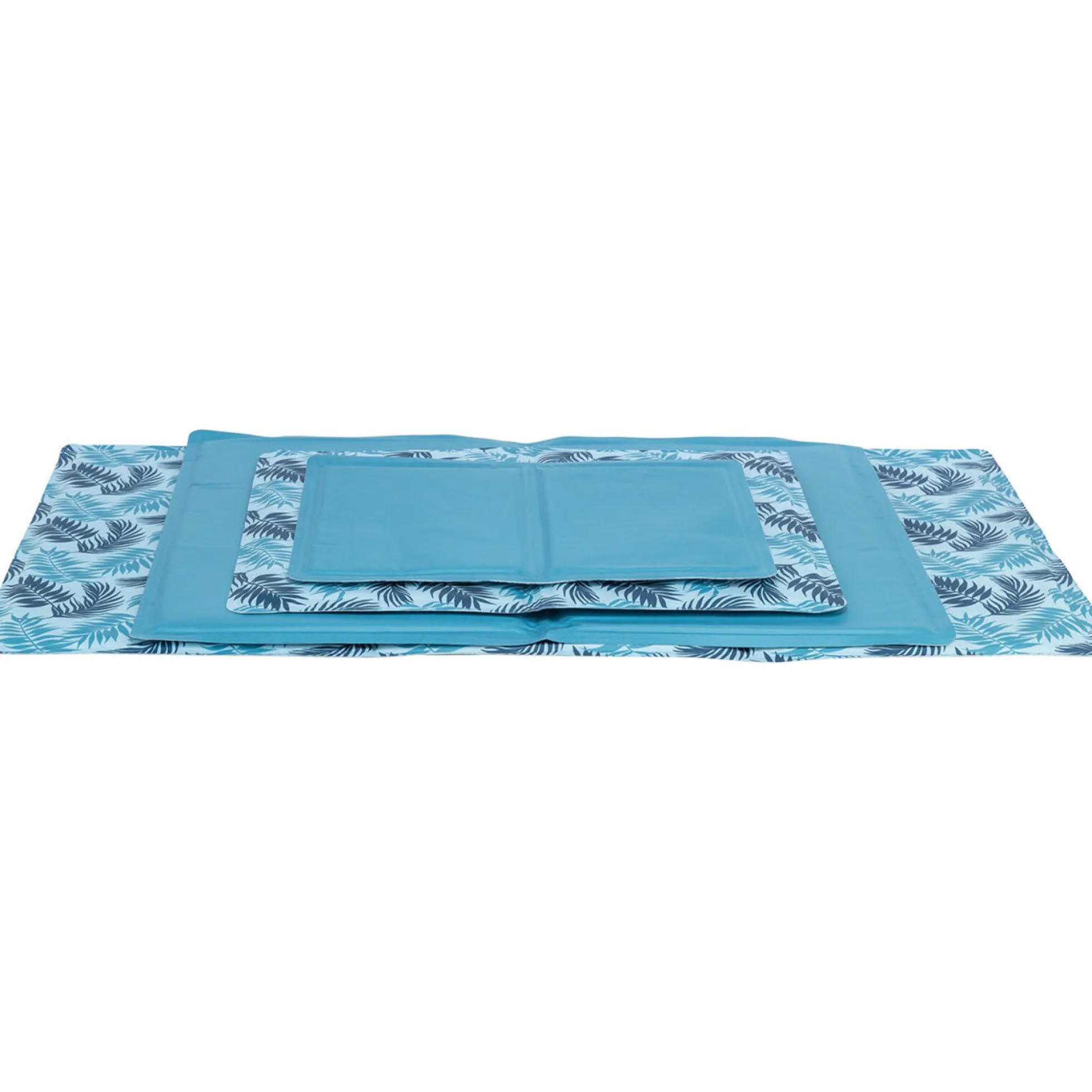 Alfombrilla refrigerante con estampado de hojas, 65 × 50 cm, azul claro