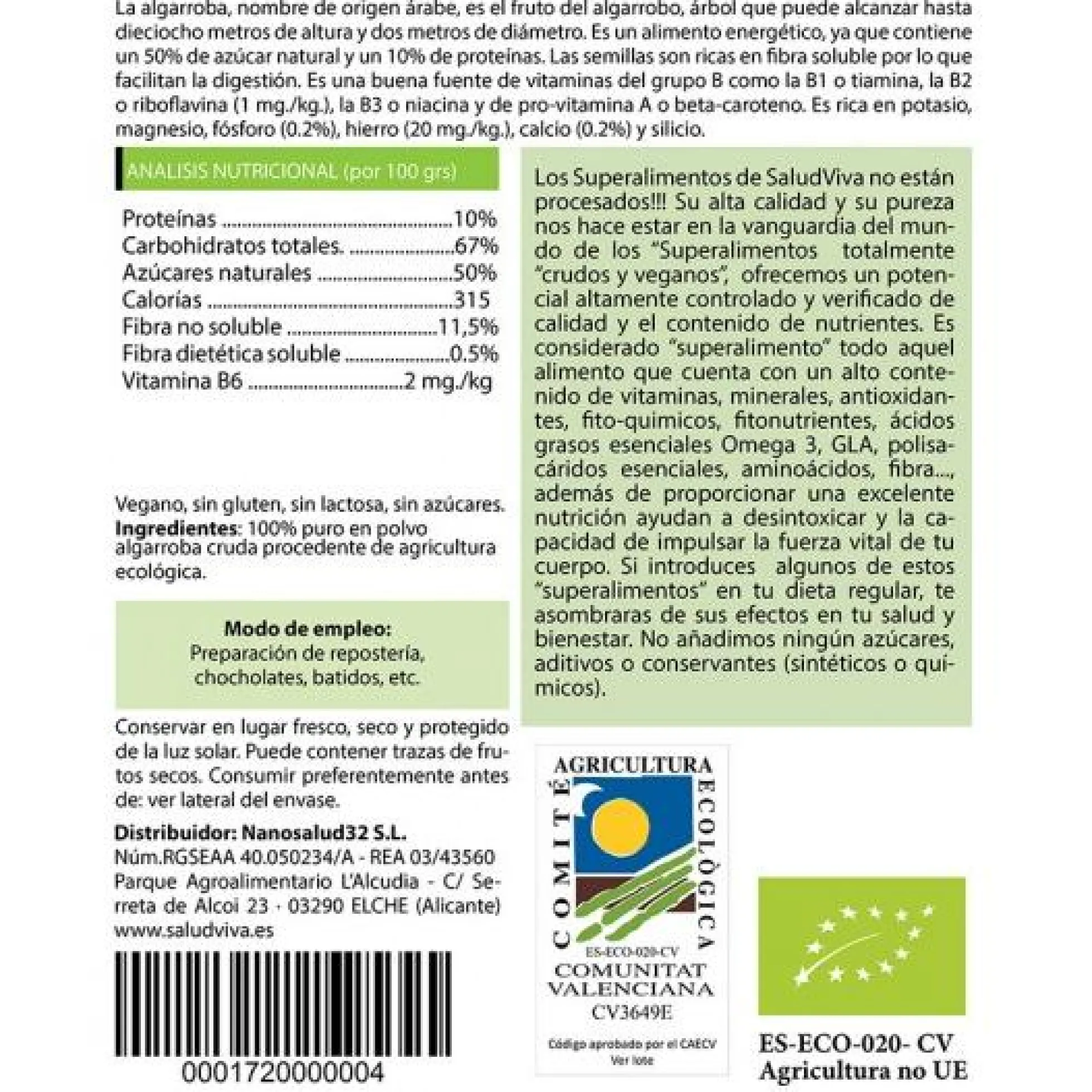 Algarroba cruda en polvo ECO Salud Viva 250g