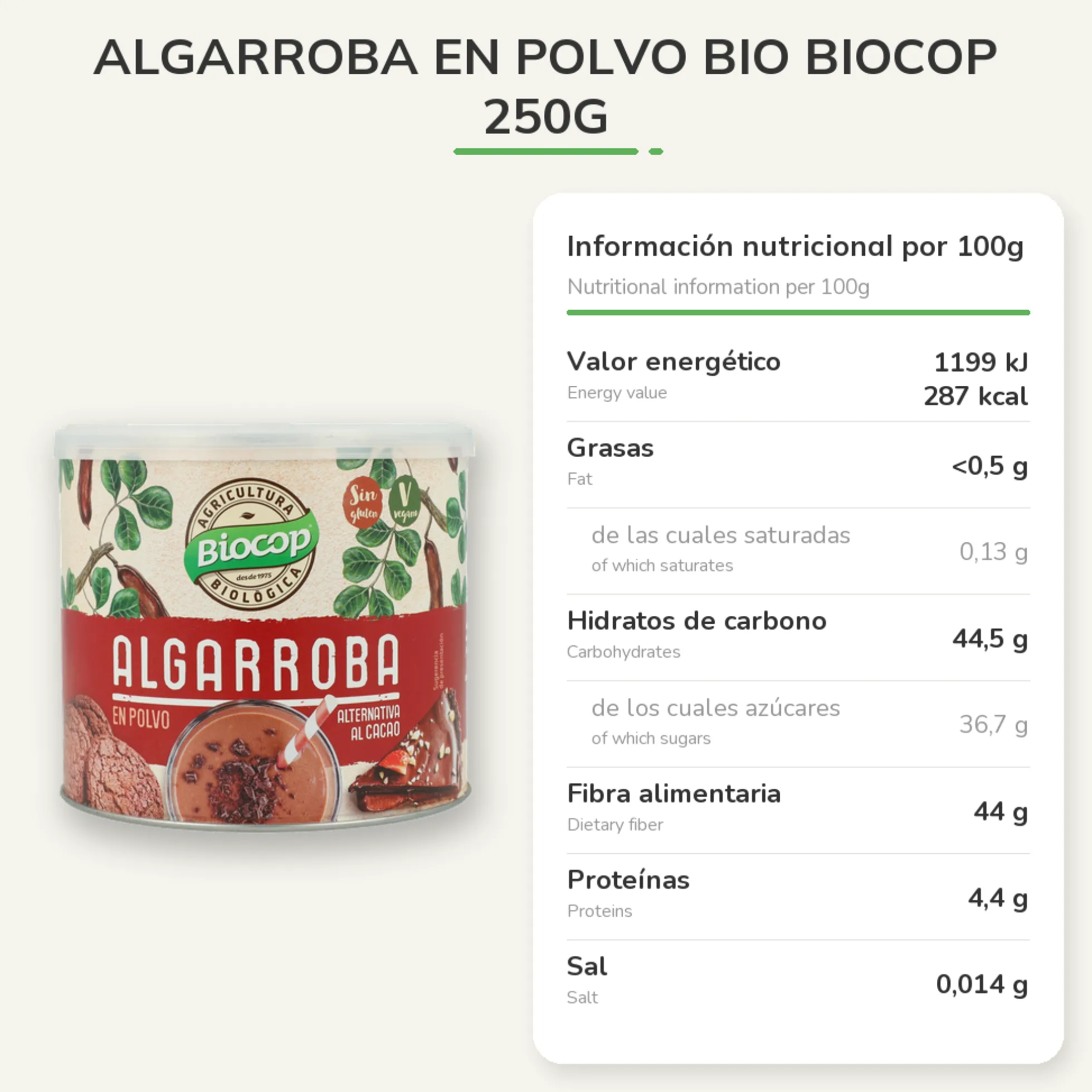 Algarroba en Polvo Bio Biocop 250g