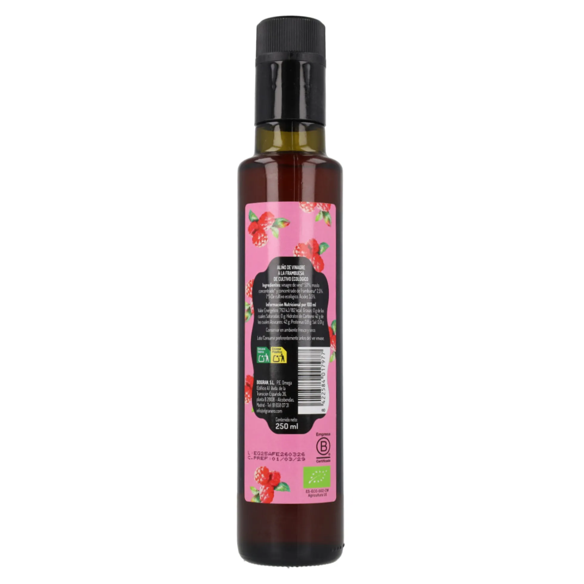 Aliño De Vinagre A La Frambuesa Bio 250 ml