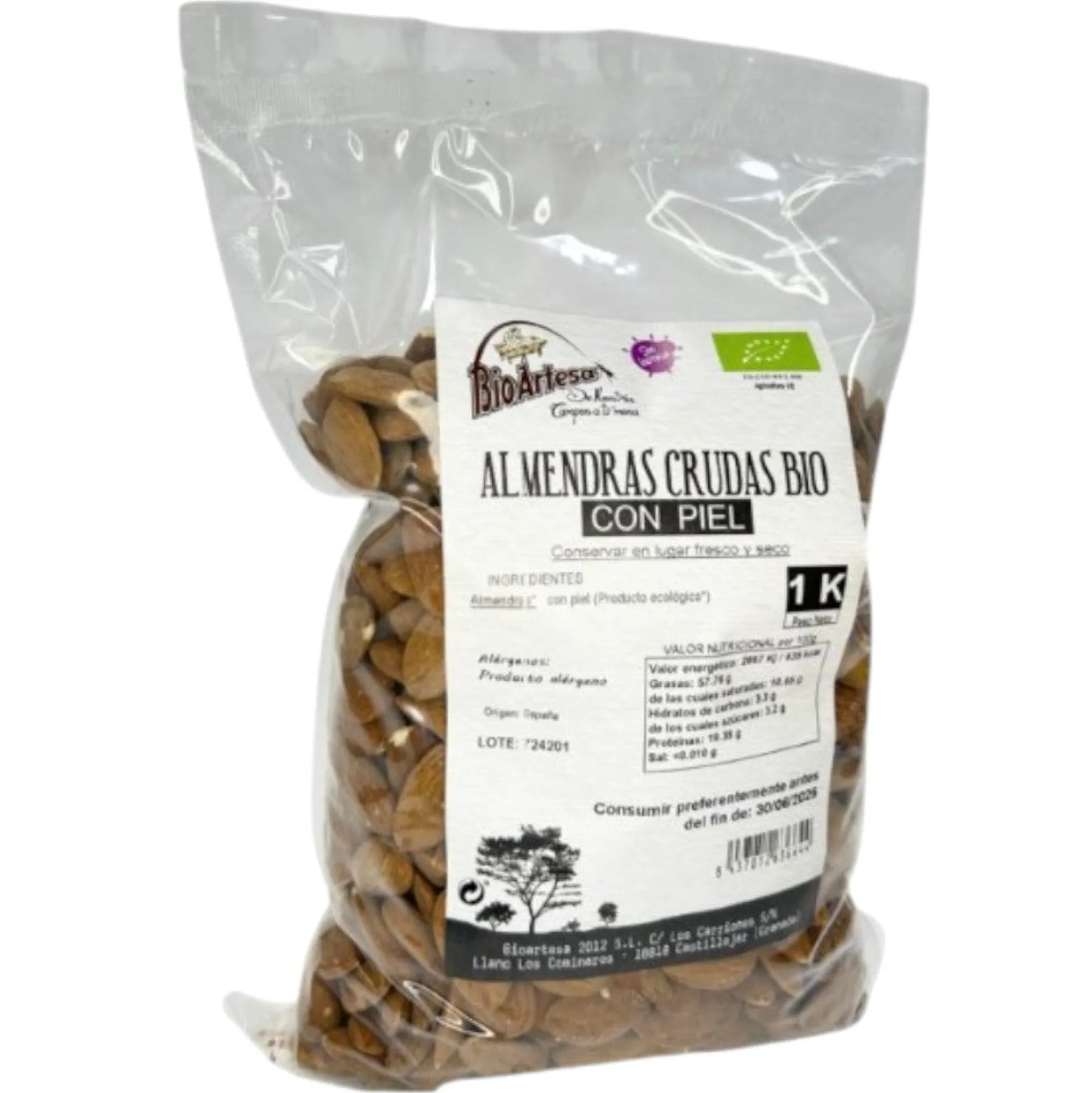 Almendra Ecológica Cruda Con Piel Bio 1 Kg