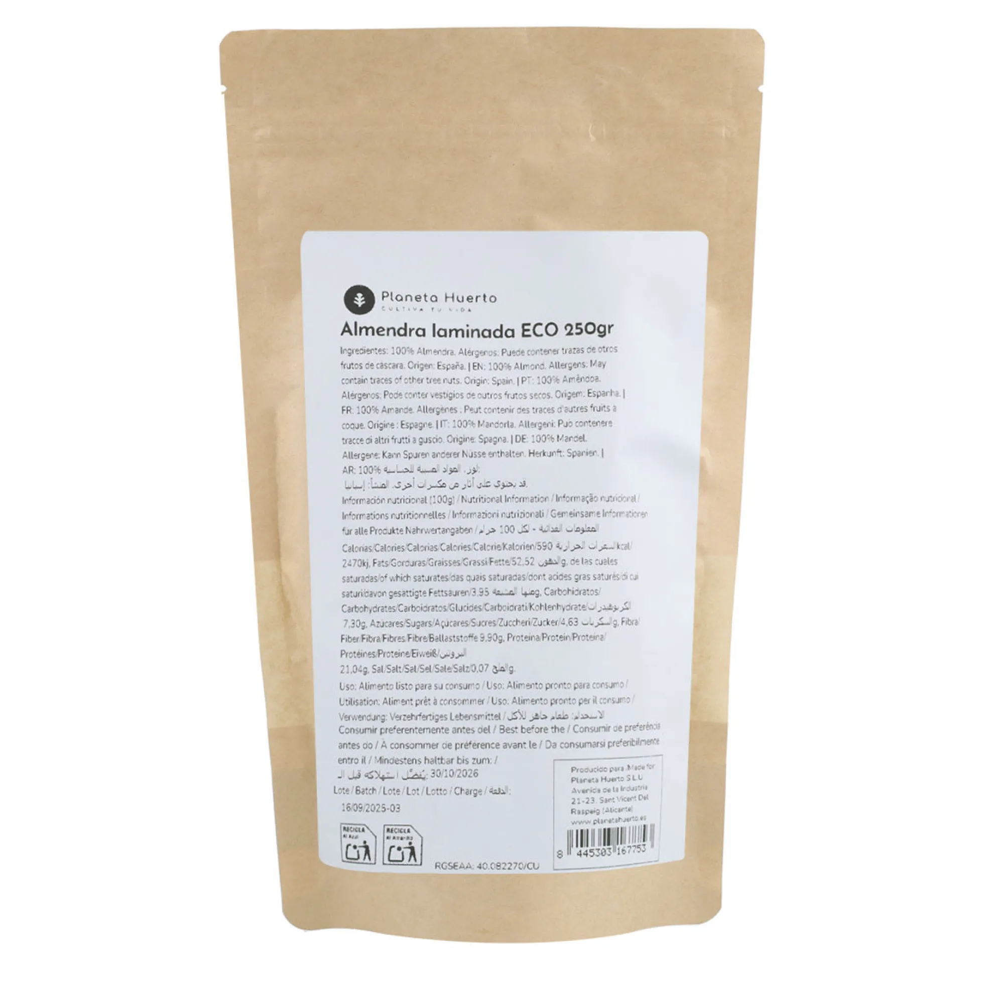 Almendra laminada ECO Planeta Huerto 250 g