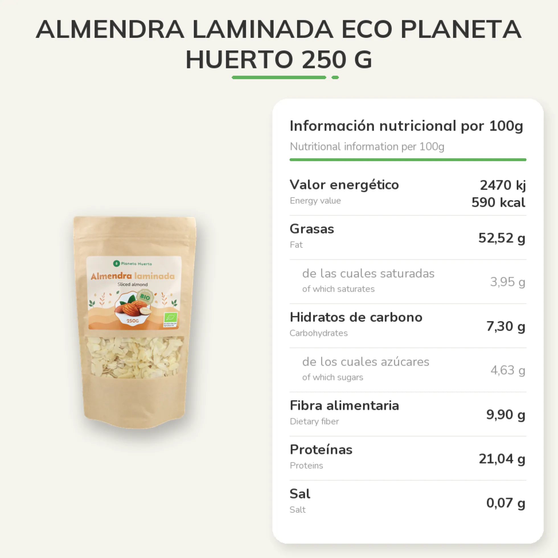 Almendra laminada ECO Planeta Huerto 250 g