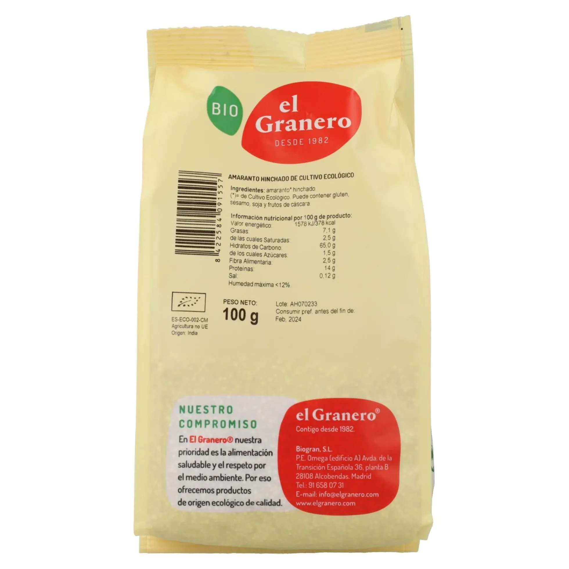 Amaranto Hinchado Bio El Granero 100 gr