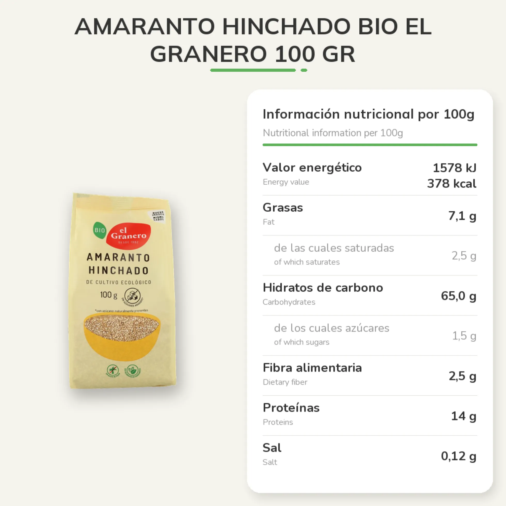 Amaranto Hinchado Bio El Granero 100 gr