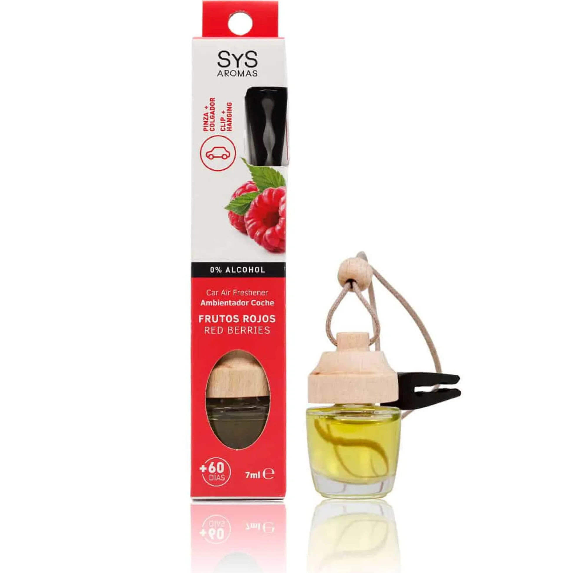 Ambientador Coche Frutos Rojos con Pinza SYS Aromas 7 ml | Aroma Afrutado y Dulce | Jugoso y Vibrante