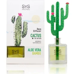 Ambientador Difusor Cactus Aloe Vera-Bambú Deco Diffuser SYS Aromas 90 ml | Aroma Fresco y Herbal | Relajante