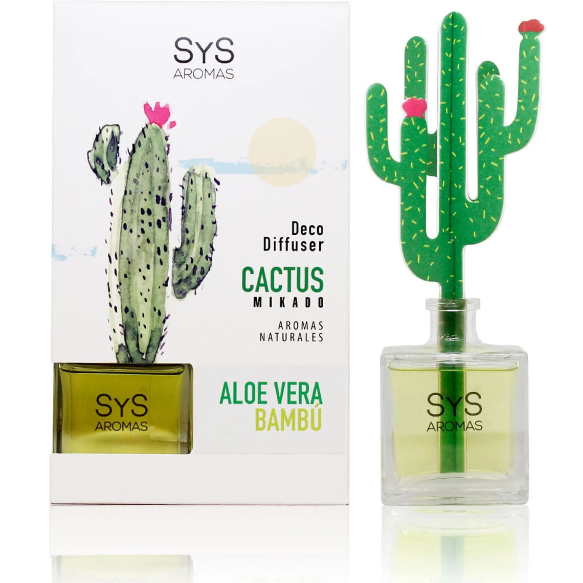 Ambientador Difusor Cactus Aloe Vera-Bambú Deco Diffuser SYS Aromas 90 ml | Aroma Fresco y Herbal | Relajante